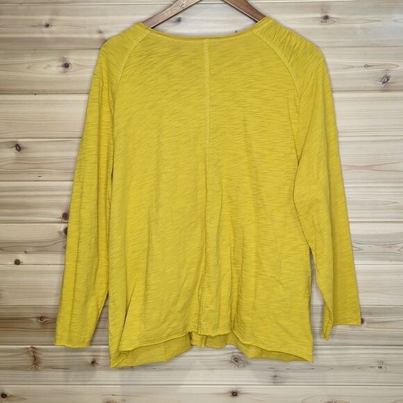 Habitat Top Womens Large Yellow Button Front Casual Tee Art Boho - Picture 4 of 9